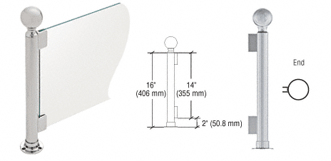 C.R. Laurence CRL 16&quot; Round Brushed Stainless PP04 Elegant Series Counter/Partition End Post | PP04EBS