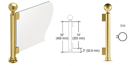 C.R. Laurence CRL 16&quot; Round Polished Brass PP04 Elegant Series Counter/Partition End Post | PP04EPB