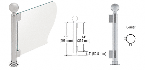 C.R. Laurence CRL 16&quot; Round Brushed Stainless PP04 Elegant Series Counter/Partition Corner Post | PP04LBS