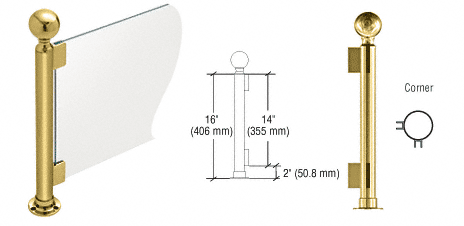 C.R. Laurence CRL 16&quot; Round Polished Brass PP04 Elegant Series Counter/Partition Corner Post | PP04LPB