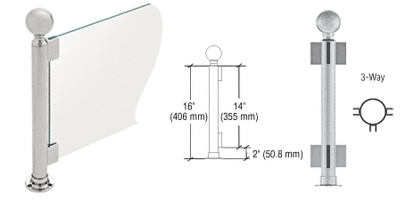 C.R. Laurence CRL 16&quot; Round Brushed Stainless PP04 Elegant Series Counter/Partition 3-Way Post | PP04TBS