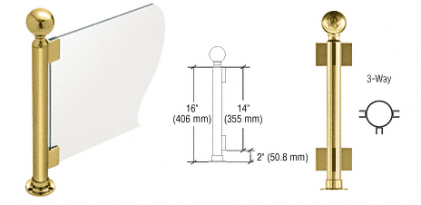 C.R. Laurence CRL 16&quot; Round Polished Brass PP04 Elegant Series Counter/Partition 3-Way Post | PP04TPB