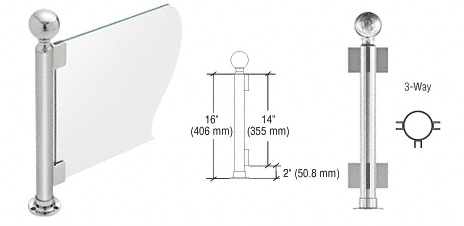 C.R. Laurence CRL 16&quot; Round Polished Stainless PP04 Elegant Series Counter/Partition 3-Way Post | PP04TPS