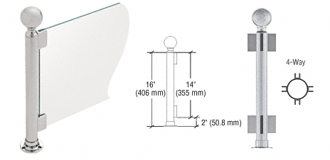 C.R. Laurence CRL 16&quot; Round Brushed Stainless PP04 Elegant Series Counter/Partition 4-Way Post | PP04XBS