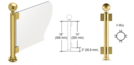 C.R. Laurence CRL 16&quot; Round Polished Brass PP04 Elegant Series Counter/Partition 4-Way Post | PP04XPB