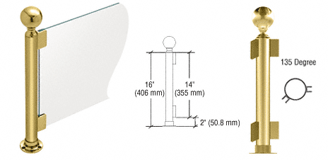 C.R. Laurence CRL 16&quot; Round Polished Brass PP05 Elegant Series Counter/Partition 135 Degree Post | PP05APB