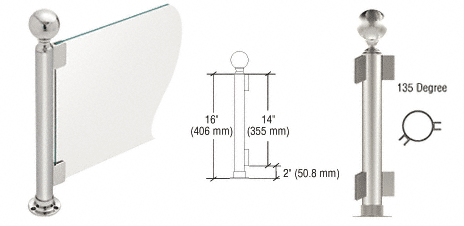 C.R. Laurence CRL 16&quot; Round Polished Stainless PP05 Elegant Series Counter/Partition 135 Degree Post | PP05APS