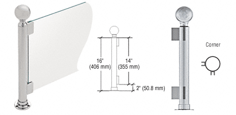 C.R. Laurence CRL 16&quot; Round Brushed Stainless PP05 Elegant Series Counter/Partition Corner Post | PP05LBS
