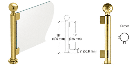 C.R. Laurence CRL 16&quot; Round Polished Brass PP05 Elegant Series Counter/Partition Corner Post | PP05LPB