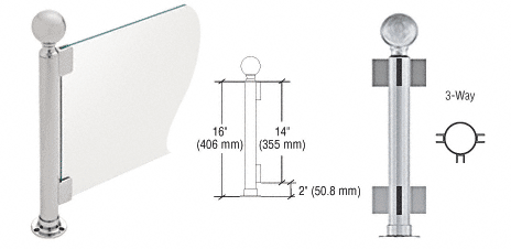 C.R. Laurence CRL 16&quot; Round Brushed Stainless PP05 Elegant Series Counter/Partition 3-Way Post | PP05TBS