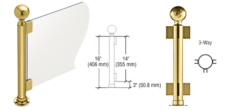 C.R. Laurence CRL 16&quot; Round Polished Brass PP05 Elegant Series Counter/Partition 3-Way Post | PP05TPB
