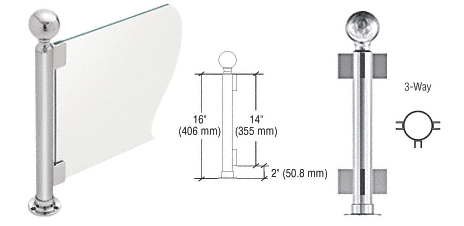 C.R. Laurence CRL 16&quot; Round Polished Stainless PP05 Elegant Series Counter/Partition 3-Way Post | PP05TPS