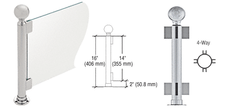 C.R. Laurence CRL 16&quot; Round Brushed Stainless PP05 Elegant Series Counter/Partition 4-Way Post | PP05XBS