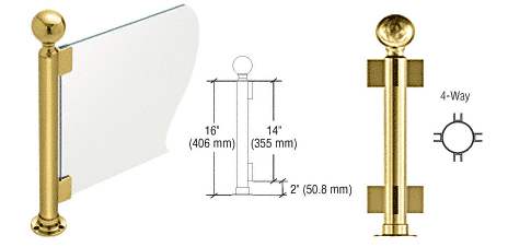 C.R. Laurence CRL 16&quot; Round Polished Brass PP05 Elegant Series Counter/Partition 4-Way Post | PP05XPB