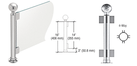 C.R. Laurence CRL 16&quot; Round Polished Stainless PP05 Elegant Series Counter/Partition 4-Way Post | PP05XPS