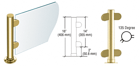 C.R. Laurence CRL 16&quot; Round Polished Brass PP06 Elegant Series Counter/Partition 135 Degree Post | PP06APB