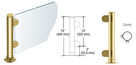 C.R. Laurence CRL 16&quot; Round Polished Brass PP06 Elegant Series Counter/Partition Corner Post | PP06LPB