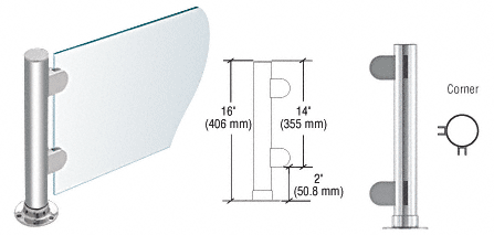 C.R. Laurence CRL 16&quot; Round Polished Stainless PP06 Elegant Series Counter/Partition Corner Post | PP06LPS