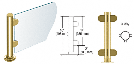 C.R. Laurence CRL 16&quot; Round Polished Brass PP06 Elegant Series Counter/Partition 3-Way Post | PP06TPB