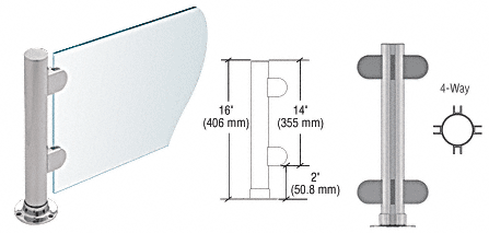 C.R. Laurence CRL 16&quot; Round Brushed Stainless PP06 Elegant Series Counter/Partition 4-Way Post | PP06XBS