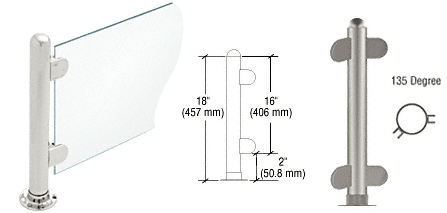 C.R. Laurence CRL 18&quot; Round Brushed Stainless PP07 Elegant Series Counter/Partition 135 Degree Post | PP07ABS