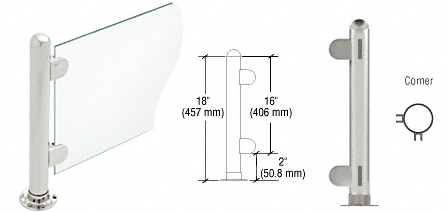 C.R. Laurence CRL 18&quot; Round Brushed Stainless PP07 Elegant Series Counter/Partition Corner Post | PP07LBS