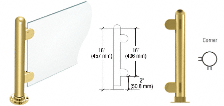 C.R. Laurence CRL 18&quot; Round Polished Brass PP07 Elegant Series Counter/Partition Corner Post | PP07LPB