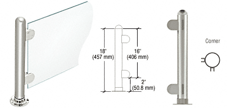C.R. Laurence CRL 18&quot; Round Polished Stainless PP07 Elegant Series Counter/Partition Corner Post | PP07LPS