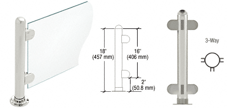 C.R. Laurence CRL 18&quot; Round Brushed Stainless PP07 Elegant Series Counter/Partition 3-Way Post | PP07TBS
