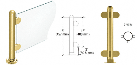 C.R. Laurence CRL 18&quot; Round Polished Brass PP07 Elegant Series Counter/Partition 3-Way Post | PP07TPB