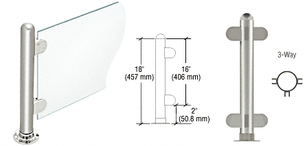 C.R. Laurence CRL 18&quot; Round Polished Stainless PP07 Elegant Series Counter/Partition 3-Way Post | PP07TPS