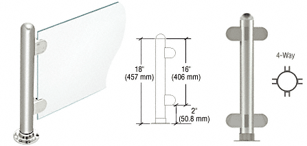 C.R. Laurence CRL 18&quot; Round Polished Stainless PP07 Elegant Series Counter/Partition 4-Way Post | PP07XPS