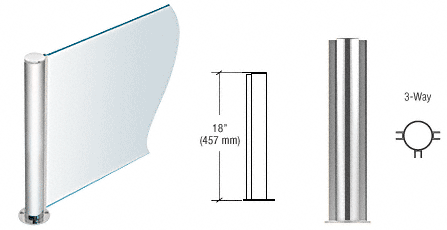 C.R. Laurence CRL 18&quot; Round Brushed Stainless PP08 Elegant Series Counter/Partition 3-Way Post | PP0818TPS