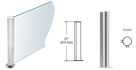 C.R. Laurence CRL 24&quot; Round Brushed Stainless PP08 Elegant Series Counter/Partition Corner Post | PP0824LBS