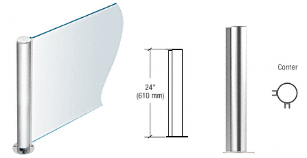 C.R. Laurence CRL 24&quot; Round Polished Stainless PP08 Elegant Series Counter/Partition Corner Post | PP0824LPS