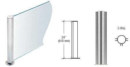 C.R. Laurence CRL 24&quot; Round Brushed Stainless PP08 Elegant Series Counter/Partition 3-Way Post | PP0824TBS