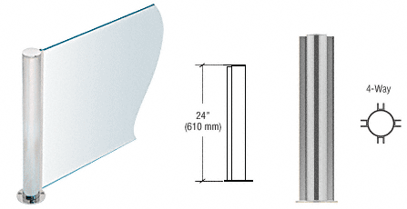 C.R. Laurence CRL 24&quot; Round Brushed Stainless PP08 Elegant Series Counter/Partition 4-Way Post | PP0824XBS