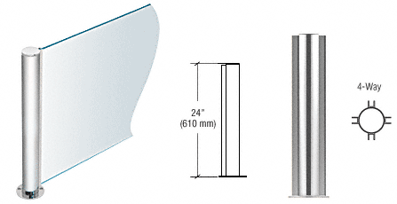C.R. Laurence CRL 24&quot; Round Polished Stainless PP08 Elegant Series Counter/Partition 4-Way Post | PP0824XPS