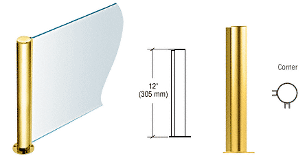 C.R. Laurence CRL 12&quot; Round Polished Brass PP08 Elegant Series Counter/Partition Corner Post | PP08LPB