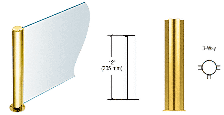 C.R. Laurence CRL 12&quot; Round Polished Brass PP08 Elegant Series Counter/Partition 3-Way Post | PP08TPB