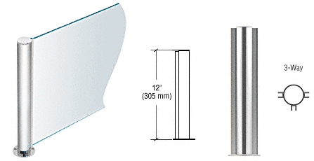 C.R. Laurence CRL 12&quot; Round Polished Stainless PP08 Elegant Series Counter/Partition 3-Way Post | PP08TPS