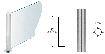 C.R. Laurence CRL 12&quot; Round Brushed Stainless PP08 Elegant Series Counter/Partition 4-Way Post | PP08XBS