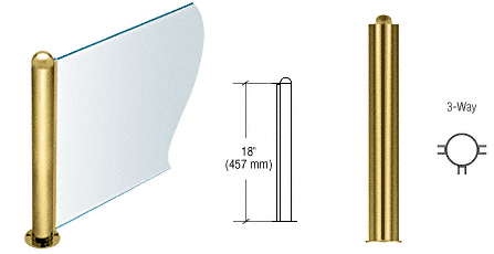 C.R. Laurence CRL 18&quot; Round Polished Brass PP09 Elegant Series Counter/Partition 3-Way Post | PP09TPB