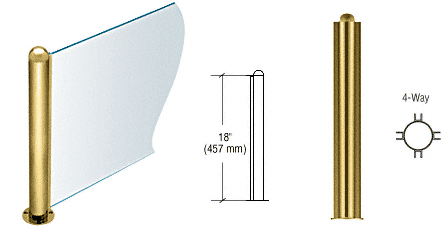 C.R. Laurence CRL 18&quot; Round Polished Brass PP09 Elegant Series Counter/Partition 4-Way Post | PP09XPB