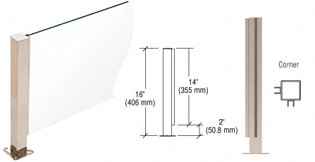 C.R. Laurence CRL Brushed Stainless 16&quot; High 1-1/2&quot; Square PP41 Series Counter/Partition Corner Post | PP41LBS