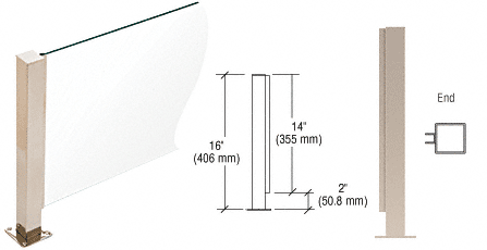 C.R. Laurence CRL Brushed Stainless 16&quot; High 1-1/2&quot; Square PP41 Series Counter/Partition End Post | PP41EBS