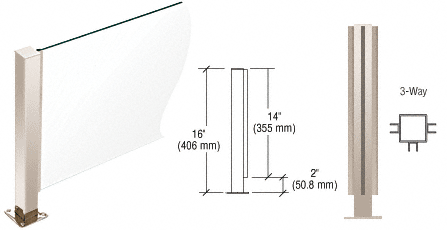 C.R. Laurence CRL Polished Stainless 16&quot; High 1-1/2&quot; Square PP41 Series Counter/Partition 3-Way Post | PP41TPS