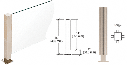 C.R. Laurence CRL Brushed Stainless 16&quot; High 1-1/2&quot; Square PP41 Series Counter/Partition 4-Way Post | PP41XBS