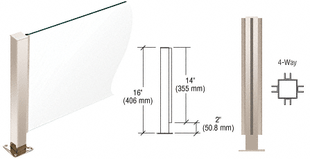 C.R. Laurence CRL Polished Stainless 16&quot; High 1-1/2&quot; Square PP41 Series Counter/Partition 4-Way Post | PP41XPS