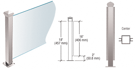 C.R. Laurence CRL Polished Stainless 18&quot; High 1-1/2&quot; Square PP42 Elegant Series Counter/Partition Center Post | PP42CPS